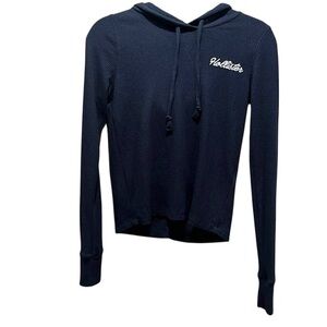 Hollister Women’s Navy Blue Waffle Knit Hoodie Long Sleeves Size XS